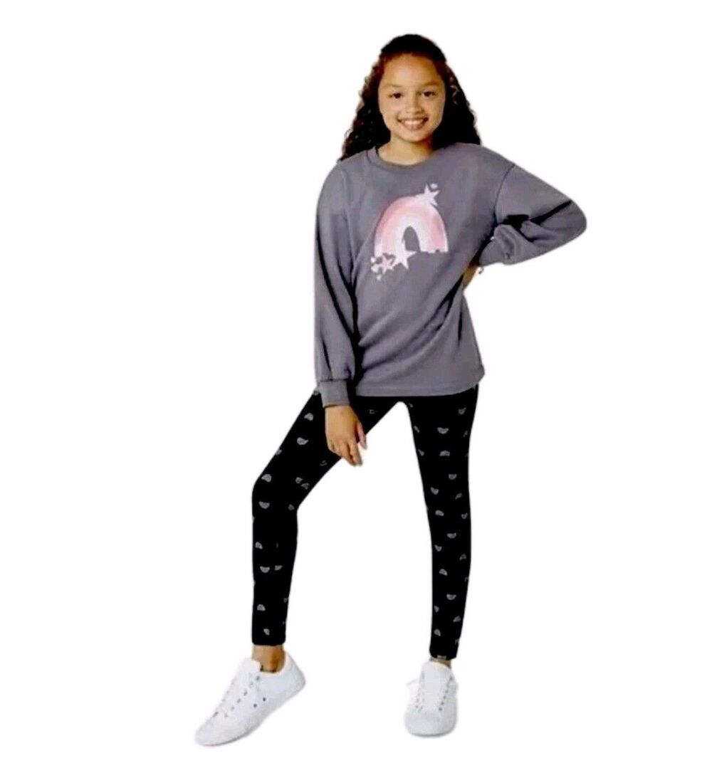 BCBG Girls 2-piece Crew Sweatshirt and Legging Set Rainbow Glitter Size M 10/12